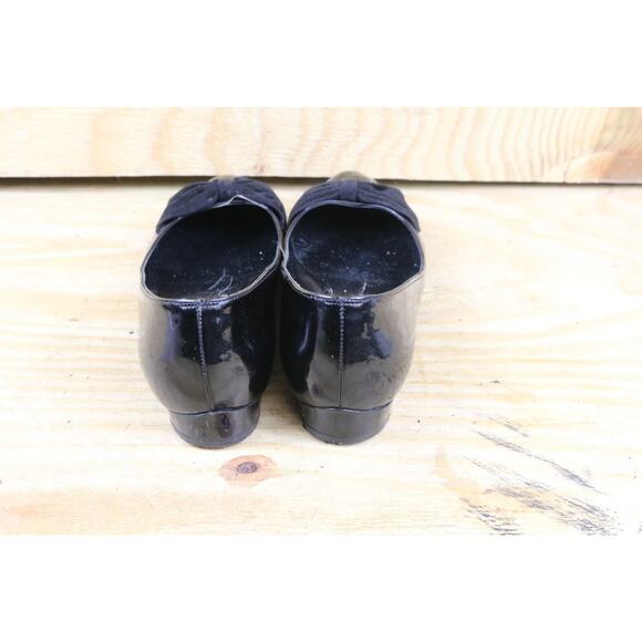 Salvatore Ferragamo Flats Black Suede 9.5 B Patent Leather Bow Slip On Shoes - Picture 3 of 9